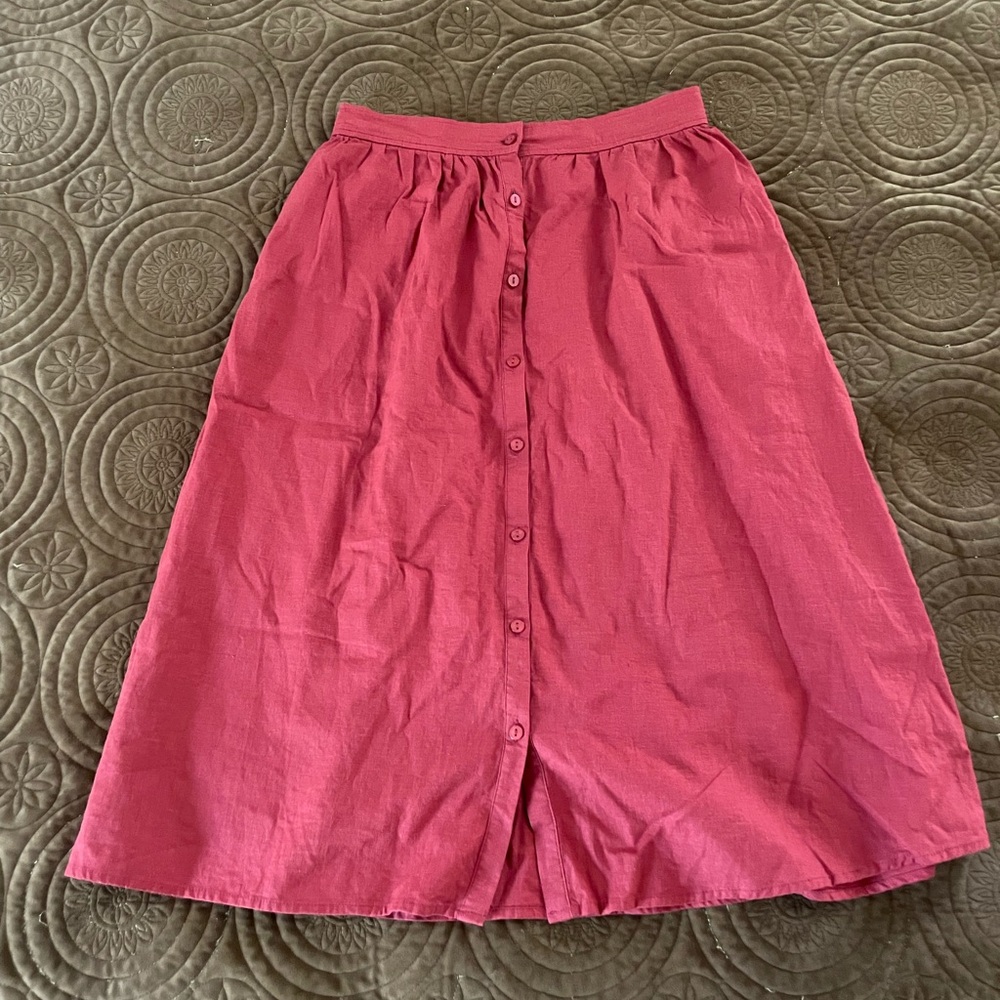 Linen Button Midi Skirt